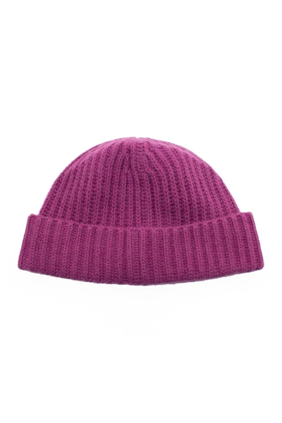 Shop Portolano Cashmere Ribbed Cuffed Beanie In Very Berry