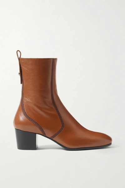 Shop Chloé Goldee Leather Ankle Boots In Camel