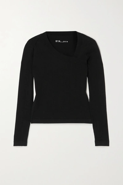 Shop Rta Lise Asymmetric Stretch-cotton Top In Black