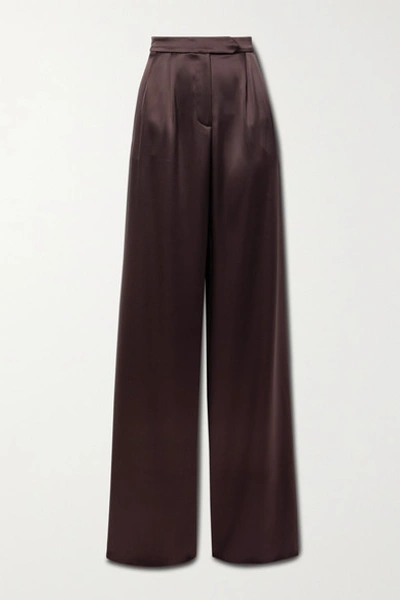 Shop 16arlington Sakura Satin Wide-leg Pants In Chocolate