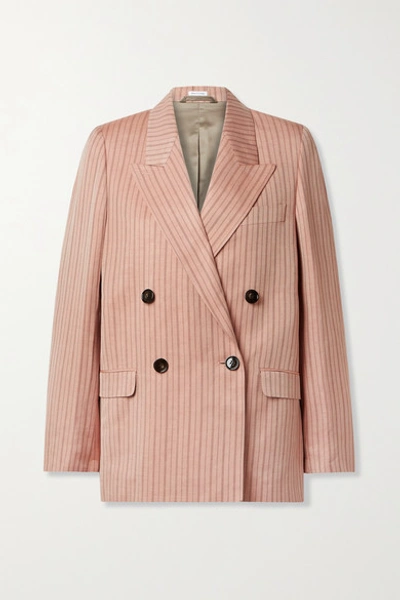 Shop Acne Studios Double-breasted Pinstriped Linen-blend Twill Blazer In Antique Rose