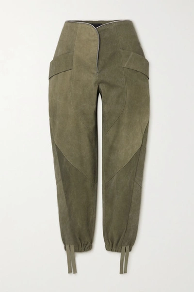 Shop Rta Zelie Paneled Canvas Tapered Pants In Army Green