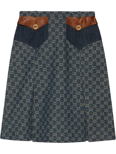 Shop Gucci Eco-washed Organic Denim Skirt In Blue