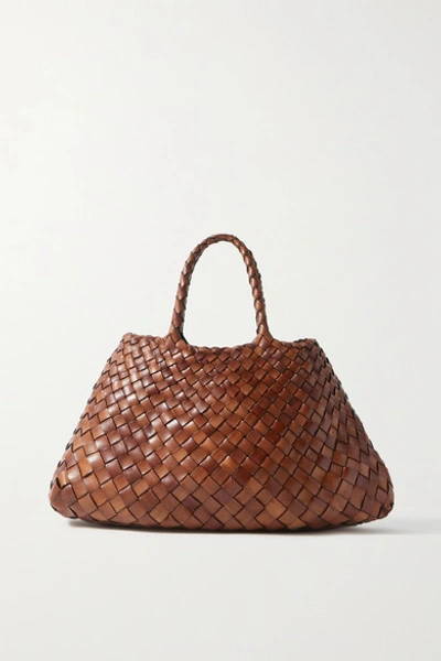 Shop Dragon Diffusion Santa Croce Small Woven Leather Tote In Tan