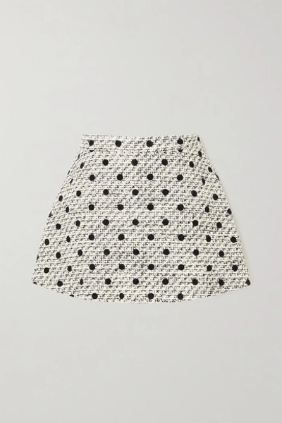 Shop Valentino Layered Polka-dot Wool-blend Tweed Shorts In White