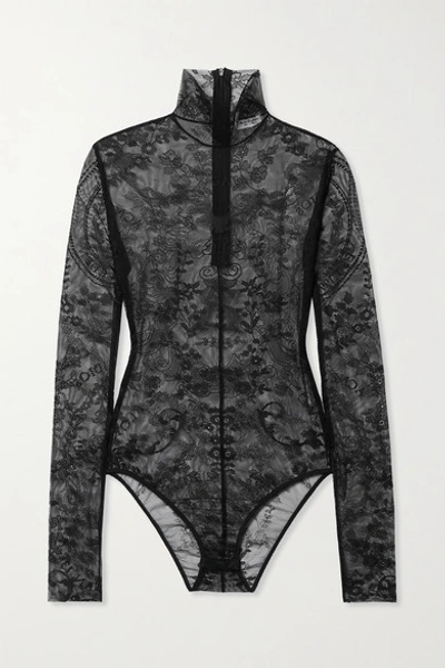 Acne Studios Stretch-lace Turtleneck Bodysuit In Black | ModeSens