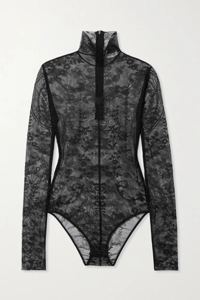 Acne Studios Stretch-lace Turtleneck Bodysuit In Black