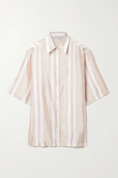 Shop Acne Studios Striped Satin Shirt In Cream