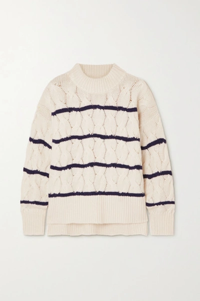 Shop Apiece Apart La Vid Striped Cable-knit Cashmere Sweater In Cream
