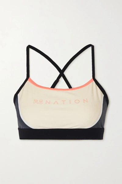 Shop P.e Nation Forward Pass Printed Recycled Stretch Sports Bra In Ivory