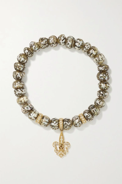 Shop Loree Rodkin Fleur-de-lis 14-karat Gold, Pearl And Diamond Bracelet