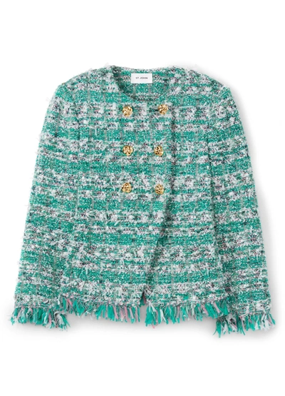 Shop St John Fringe Knit Jacket In Green Multi