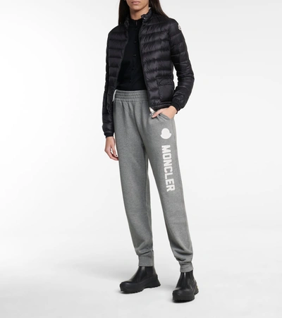 Shop Moncler Logo Cotton-blend Sweatpants In Grey