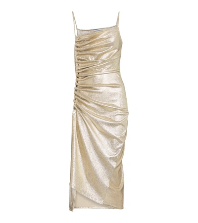 Shop Rabanne Embellished Lamé Midi Dress In Gold