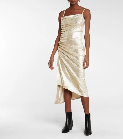 Shop Paco Rabanne Embellished Lamé Midi Dress In Gold
