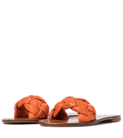 Shop Souliers Martinez Pelota Braided Leather Slides In Orange
