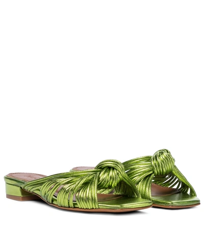 Shop Souliers Martinez Alicante 25 Metallic Leather Slides In Green