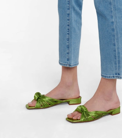 Shop Souliers Martinez Alicante 25 Metallic Leather Slides In Green