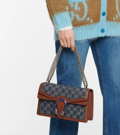 Shop Gucci Dionysus Small Denim Shoulder Bag In Blue