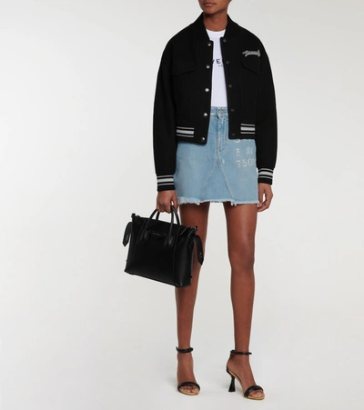 Shop Givenchy Embroidered Wool Bomber Jacket In Black