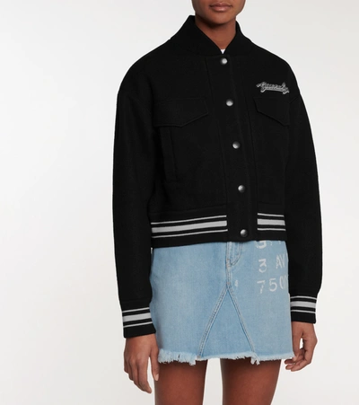 Shop Givenchy Embroidered Wool Bomber Jacket In Black