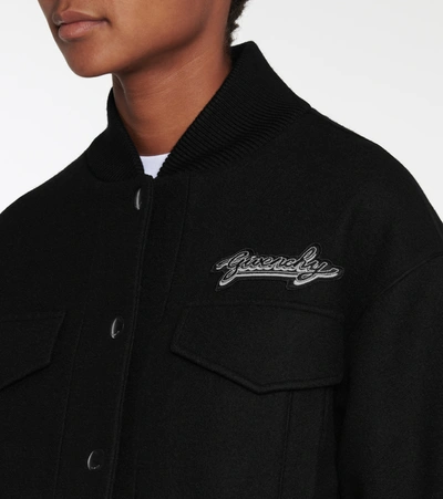 Shop Givenchy Embroidered Wool Bomber Jacket In Black