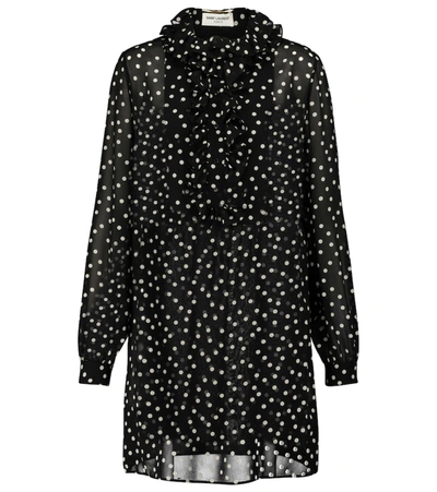 Shop Saint Laurent Polka-dot Silk Mousseline Minidress In Black