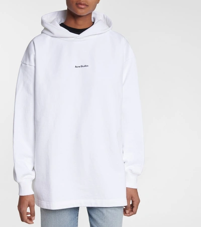 Shop Acne Studios Logo Cotton-jersey Hoodie In White