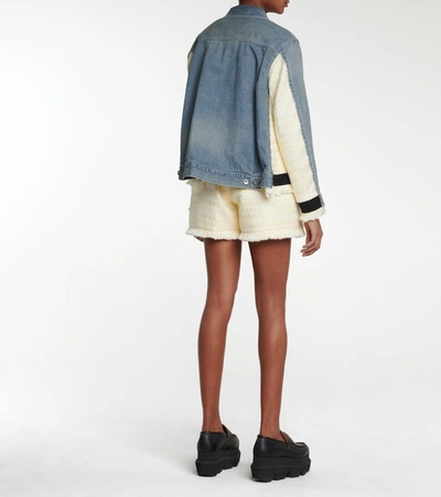 Sacai Fringed Canvas-trimmed Tweed And Denim Jacket In Light Denim 