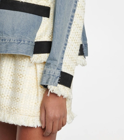 Shop Sacai Denim And Tweed Jacket In Blue