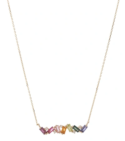 Shop Suzanne Kalan Frenesia Rainbow Bar 14kt Gold Necklace In Multicoloured