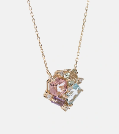 Shop Suzanne Kalan Blossom 14kt Gold Necklace With Diamonds, Amethyst, Topaz And Rose De France In Multicoloured