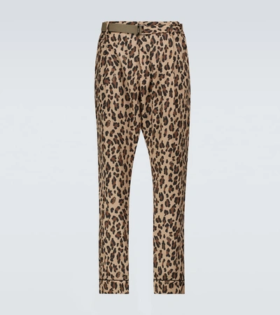 Shop Sacai Archive Printed Mix Leopard Pants In Beige