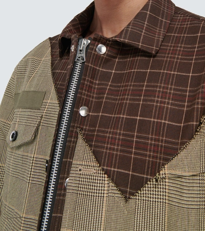 Shop Sacai Glencheck Mix Blouson Jacket In Brown