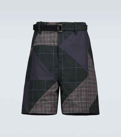 Shop Sacai Paneled Checked Shorts In Multicoloured
