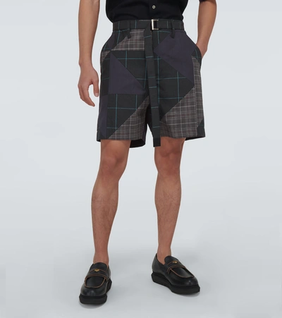 Shop Sacai Paneled Checked Shorts In Multicoloured