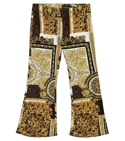 Shop Versace Barocco Patchwork Flared Pants In Gold