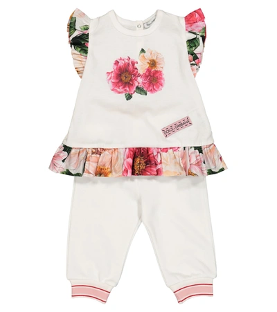 Shop Dolce & Gabbana Baby Floral Cotton Jersey Dress In White