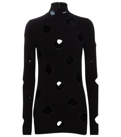 Prada Openwork Viscose Turtleneck Sweater In Black