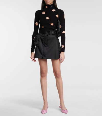 Prada Openwork Viscose Turtleneck Sweater In Black
