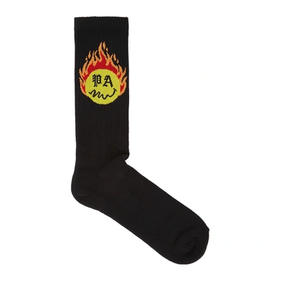 Shop Palm Angels X Smiley Logo-intarsia Cotton-blend Socks In Black