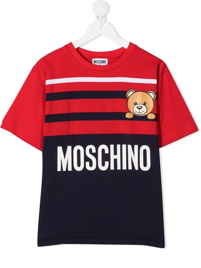 Shop Moschino Stripe Teddy Bear Detail T-shirt In Blue