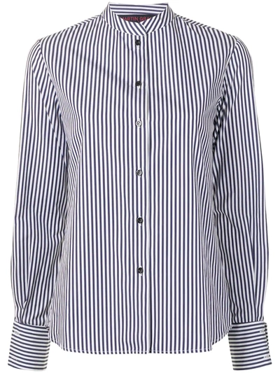 Shop Martin Grant Striped Collarless Shirt In Blue