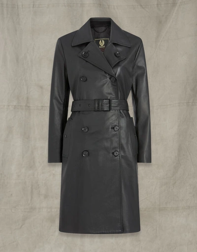 Belstaff Greta Leather Trench Coat In Black | ModeSens