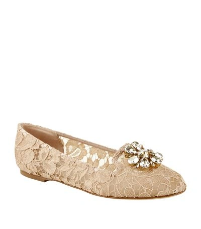 Shop Dolce & Gabbana Gianna Embellished Lace Slipper In Pale Pink