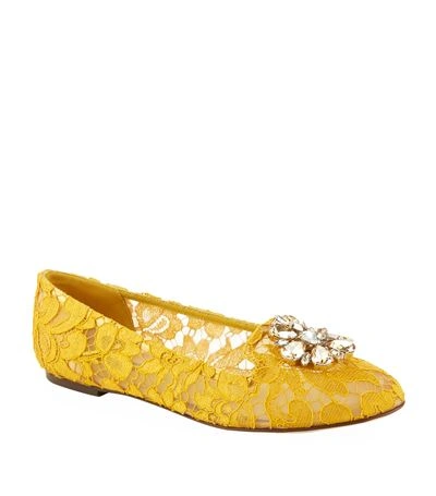 Shop Dolce & Gabbana Gianna Embellished Lace Slipper In Yellow