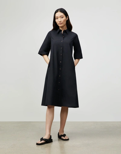 Shop Lafayette 148 Plus-size Sedwick Shirtdress In Italian Sculpted Kindcotton In Black