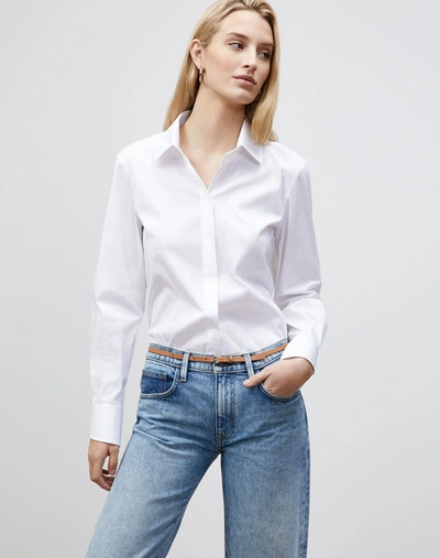 Shop Lafayette 148 Plus-size Wright Shirt In Italian Stretch Cotton In White