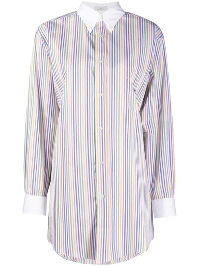 Shop Etro Stripe-print Long-sleeved Shirt In White
