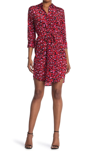 Shop L Agence Stella Leopard Print Mini Dress In Lava/cerise